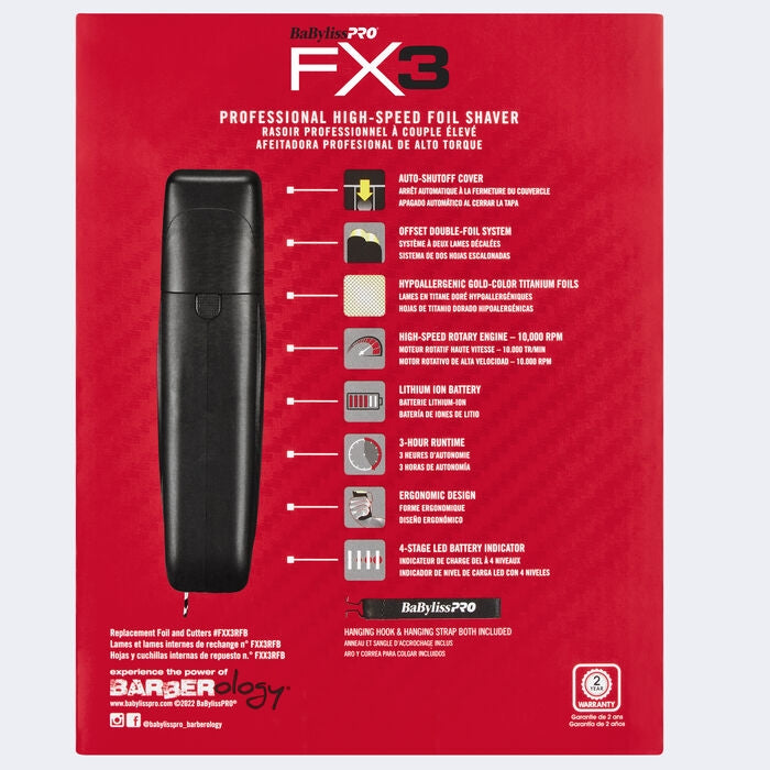BaBylissPRO FX3 Matte Black Professional High Speed Foil Shaver (FXX3SB) — image 8