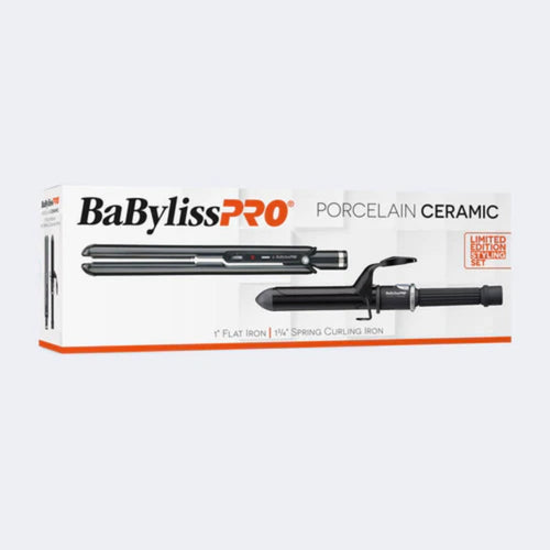 Babyliss Pro Porcelain Ceramic 1" Flat Iron + 1 1/4" Spring Curling Iron Duo Pack (BPCPP6UC) — image 1