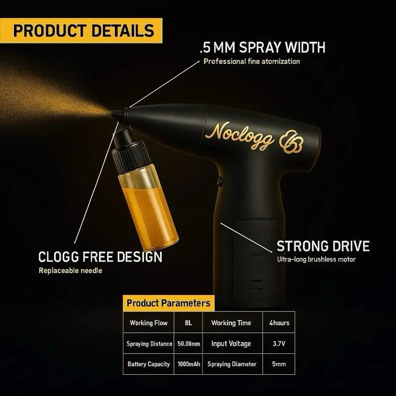 NoClogg Wireless Airbrush | World’s First Non-Clogging Airbrush | 3-Speed Adjustable | .5MM Spray Width + Built In Filter