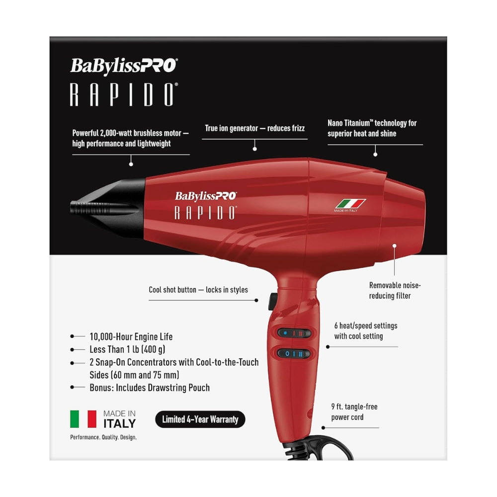 Babyliss Pro Rapido Professional Hair Dryer - Red (BRRAP1) — image 3