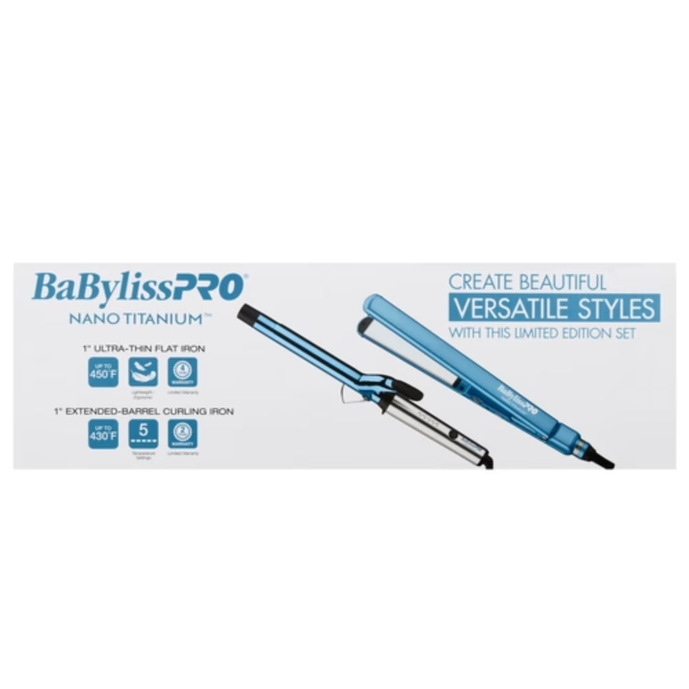 Babyliss Pro Nano Titanium 1" Extended Barrel Curling Iron & 1" Ultra-Thin Flat Iron Value Pack (BNTPP62UC) — image 3