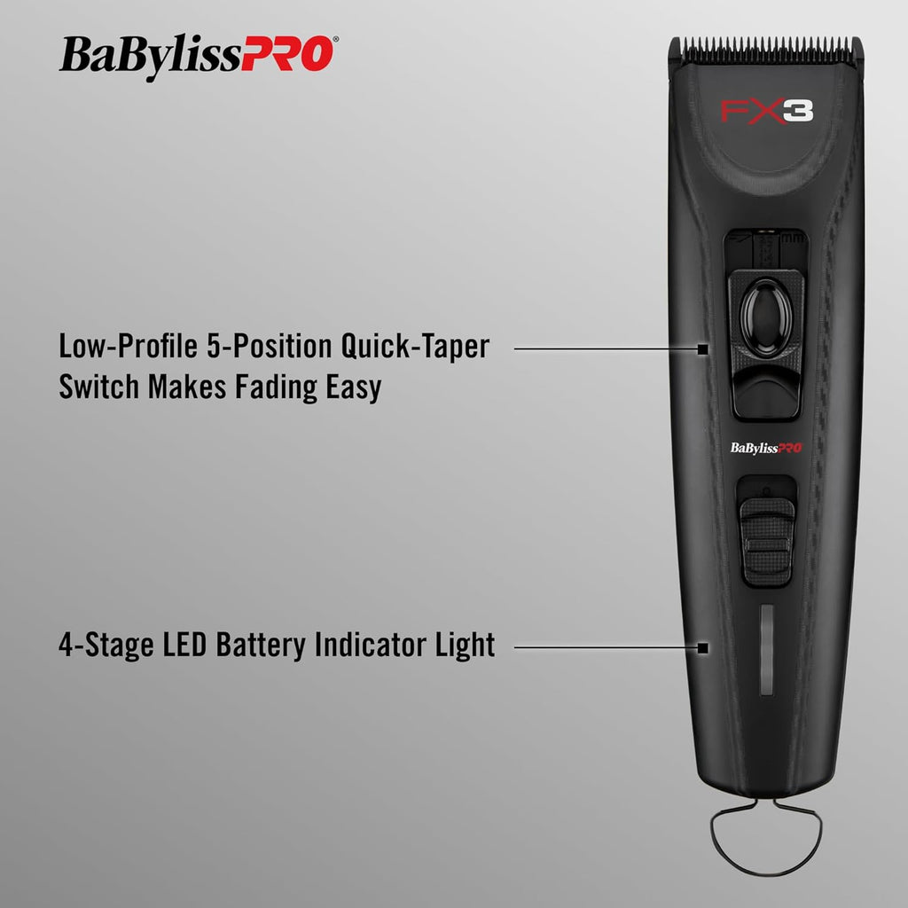 BaBylissPRO FX3 Matte Black Professional High-Torque Cordless Clipper (FXX3CB) + FREE DLC/Titanium Fade Blade (FX903B) — image 8