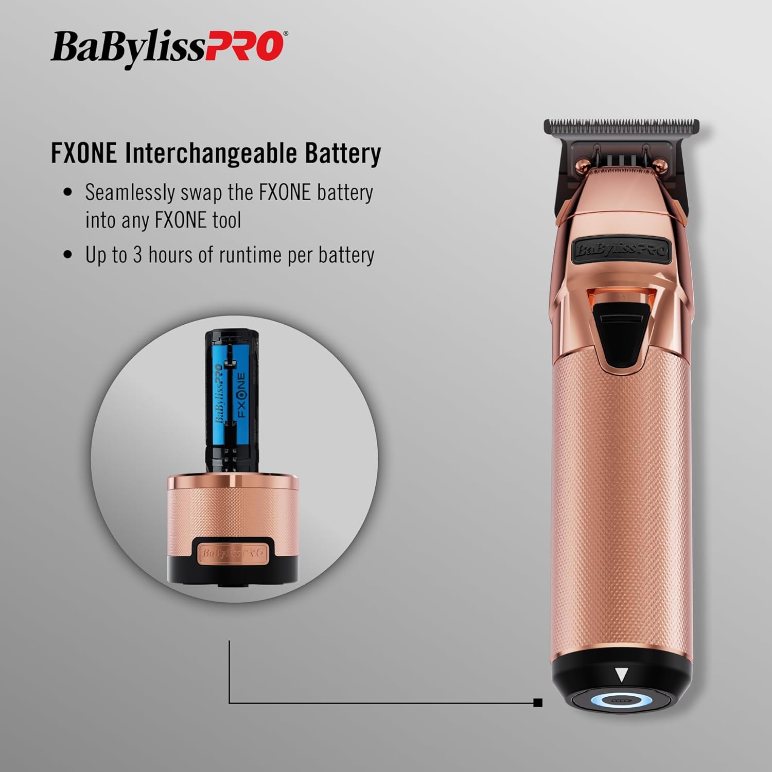 BaBylissPRO FXOne Rose GoldFX All-Metal Interchangeable-Battery Cordless Trimmer (FX799RG) — image 3