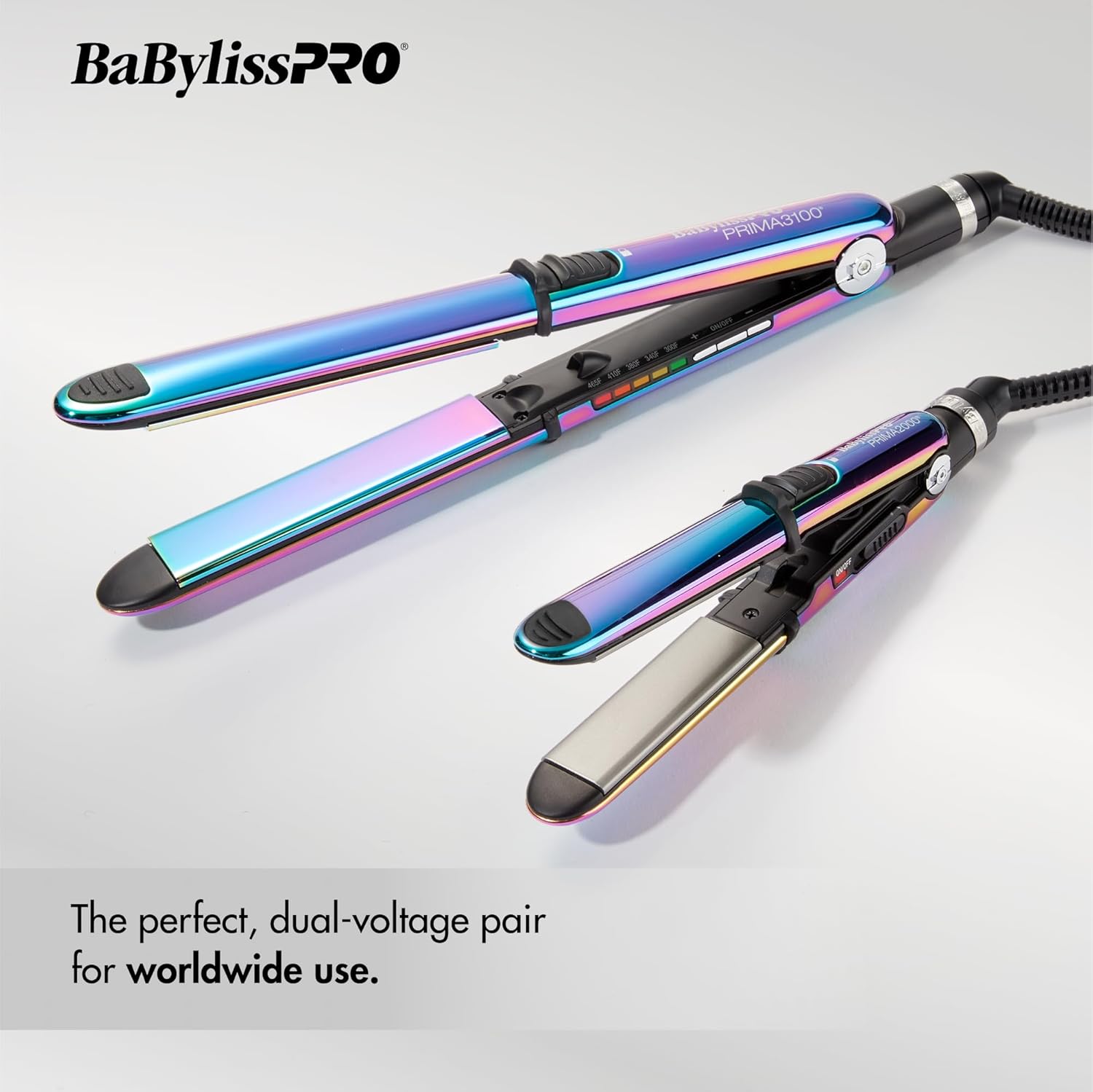 BaBylissPRO Limited Edition Nano Titanium Iridescent 1"  Stainless Steel Prima 3000 & 3/4" Prima 2000 Flat Irons Value Set (BNTPK1RB) — image 3