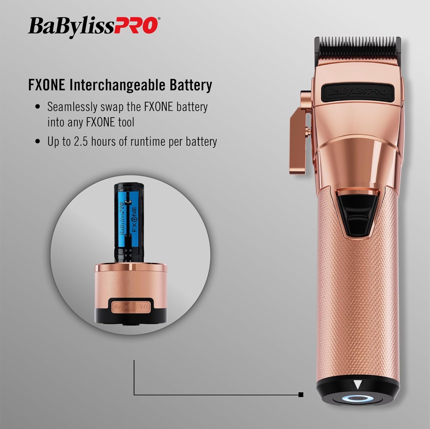 BaBylissPRO FXOne Rose GoldFX All-Metal Interchangeable Battery Cordless Clipper (FX899RG) — image 4