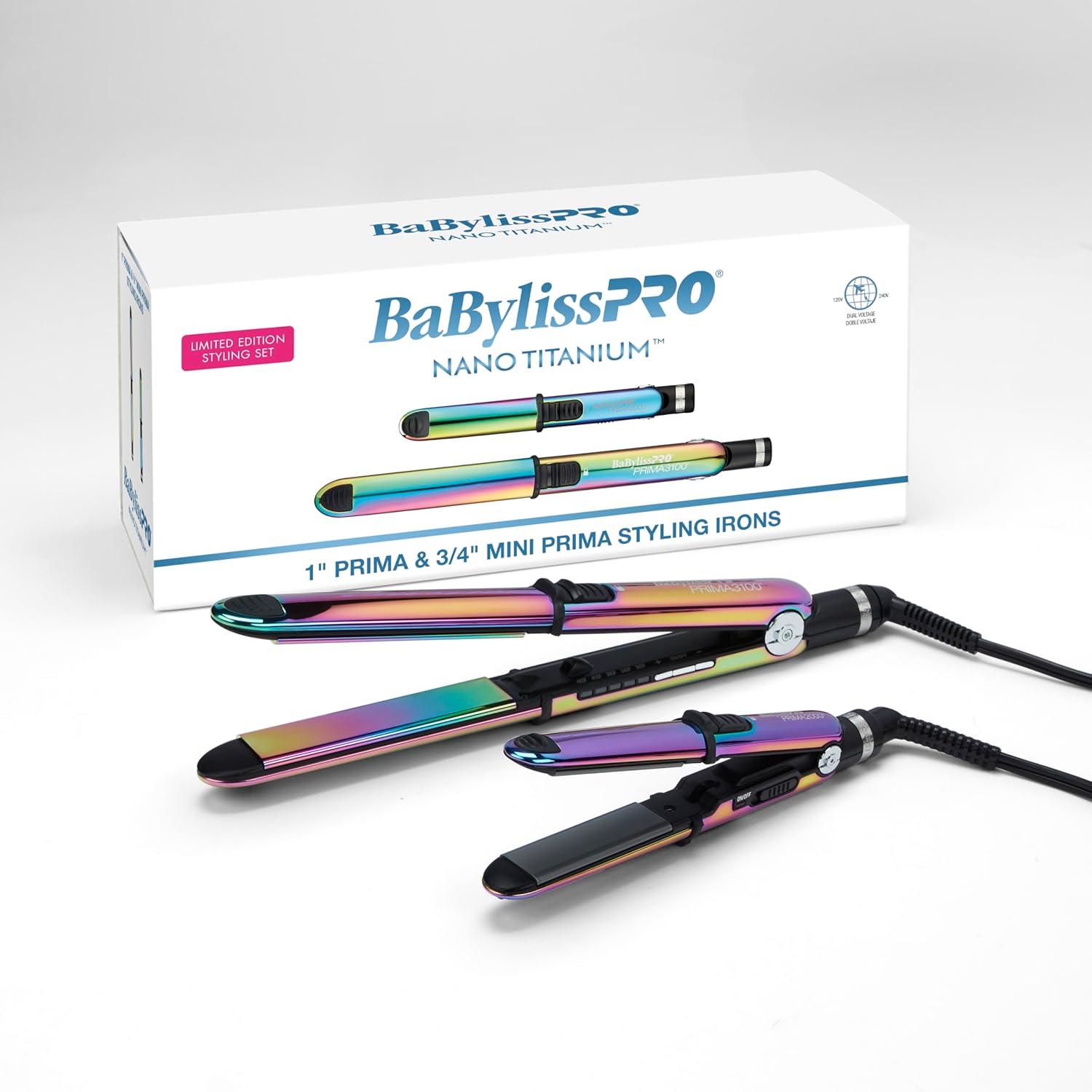 BaBylissPRO Limited Edition Nano Titanium Iridescent 1"  Stainless Steel Prima 3000 & 3/4" Prima 2000 Flat Irons Value Set (BNTPK1RB) — image 9