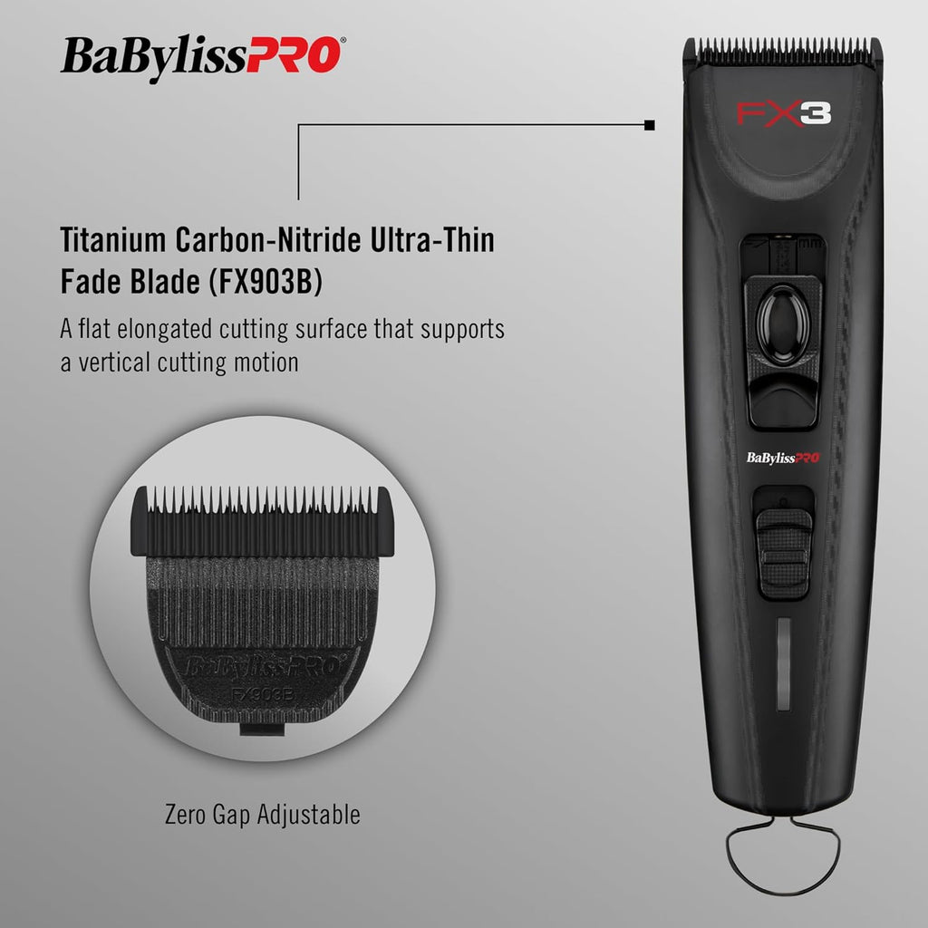 BaBylissPRO FX3 Matte Black Professional High-Torque Cordless Clipper (FXX3CB) + FREE DLC/Titanium Fade Blade (FX903B) — image 6
