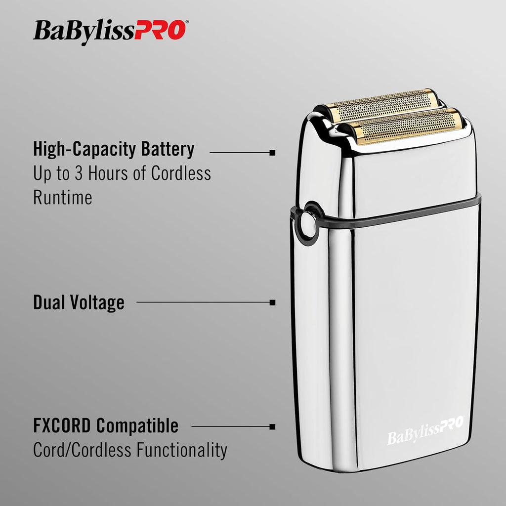 BaBylissPRO Foil FX02 Cordless Chrome Metal Double Foil Shaver (FXFS2) — image 4