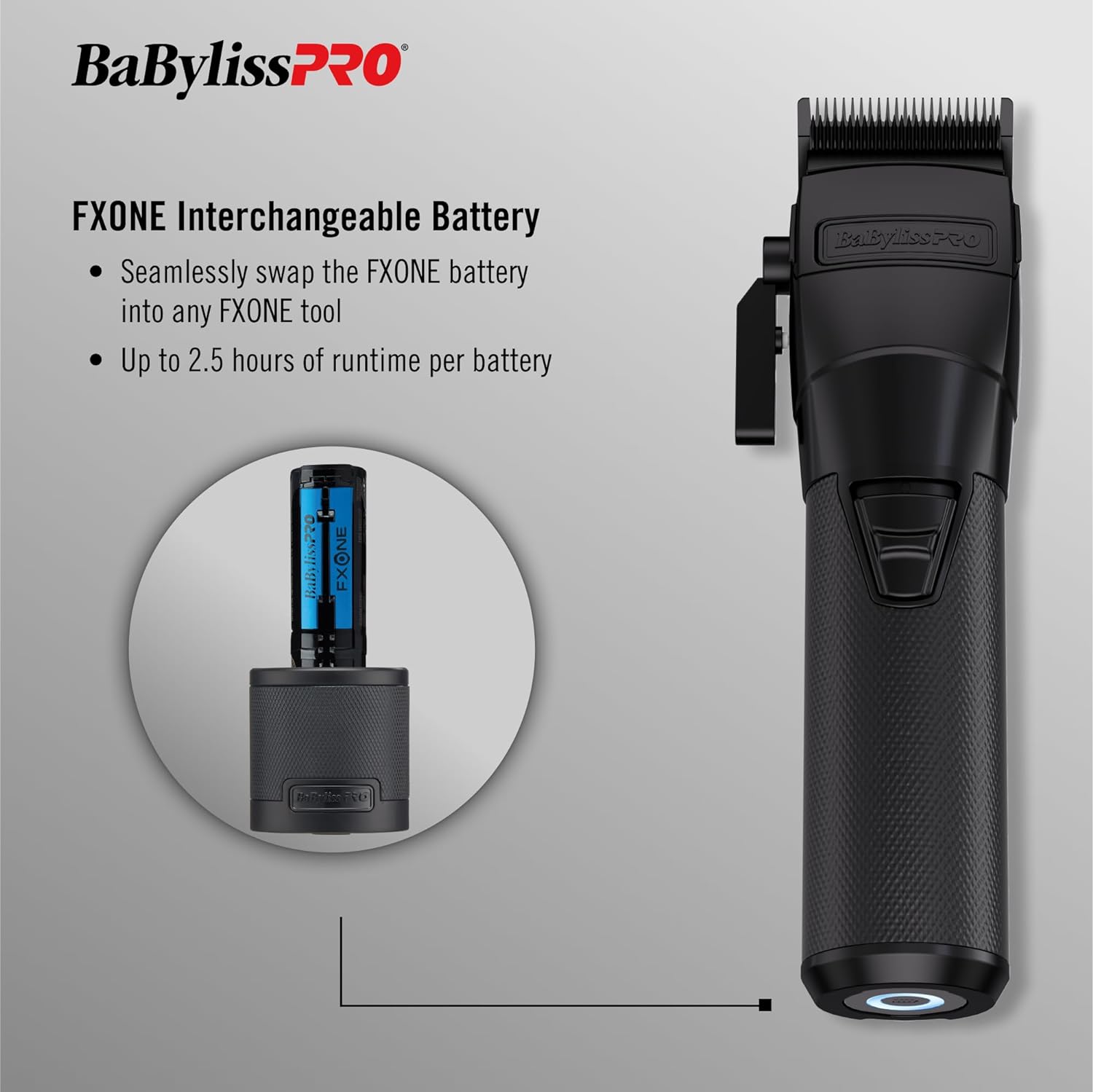BaBylissPRO FXONE BLACKFX All-Metal Interchangeable-Battery Cordless Clipper (FX899MB) — image 10