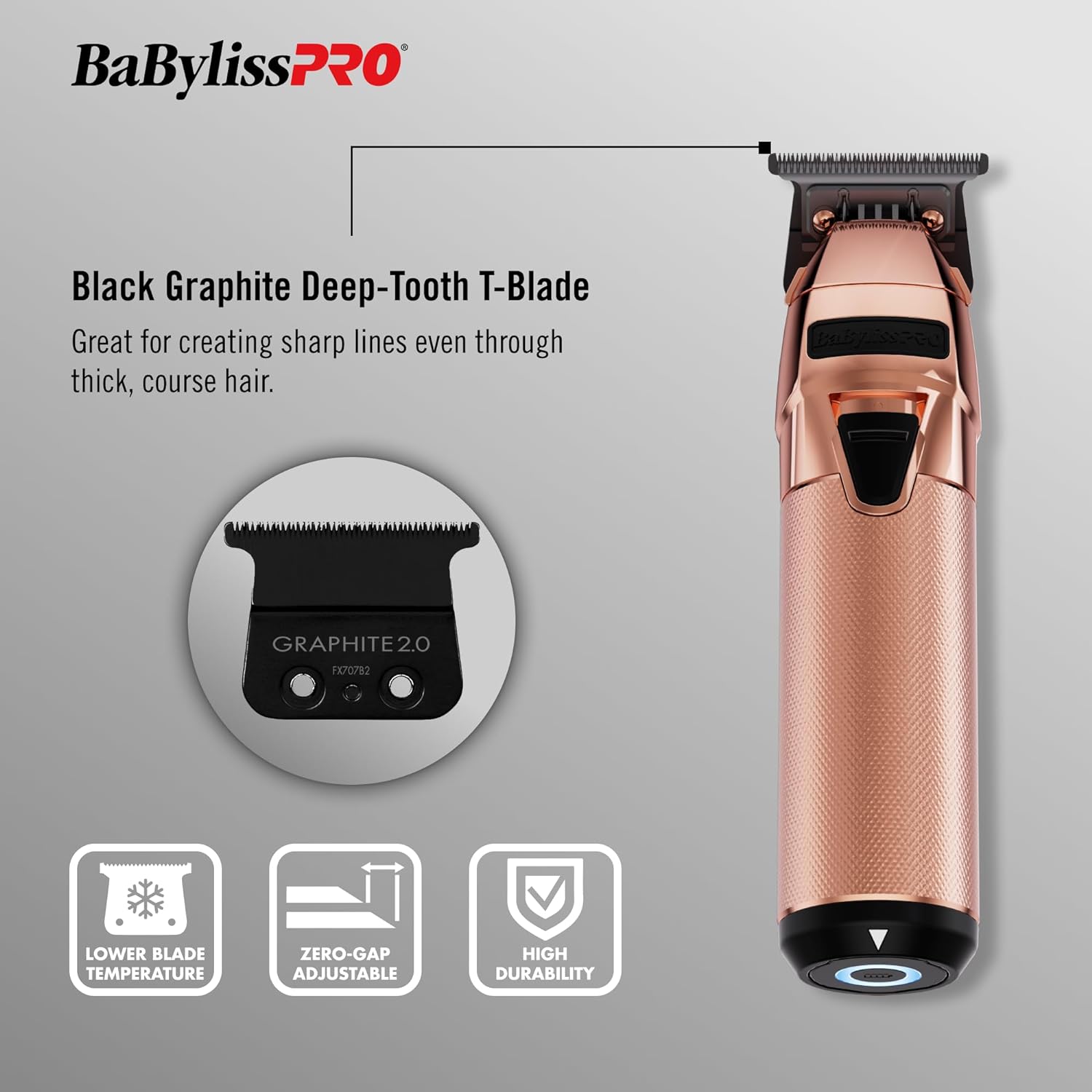 BaBylissPRO FXOne Rose GoldFX All-Metal Interchangeable-Battery Cordless Trimmer (FX799RG) — image 6