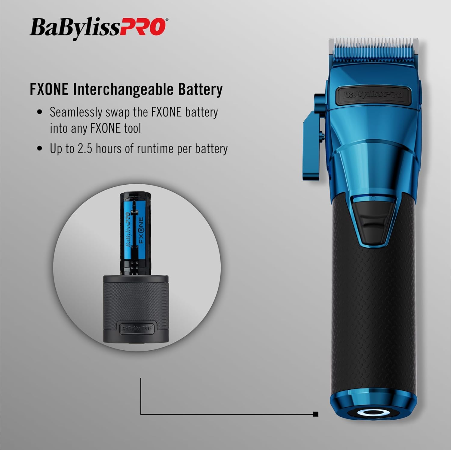 BaBylissPRO FXONE BlueFX Limited Edition Black & Blue All-Metal Interchangeable-Battery Cordless Clipper (FX899BL) — image 9