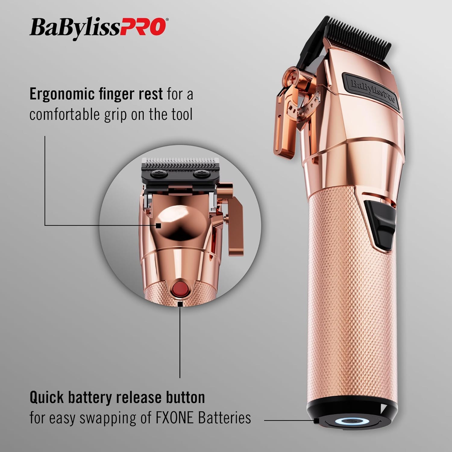 BaBylissPRO FXOne Rose GoldFX All-Metal Interchangeable Battery Cordless Clipper (FX899RG) — image 5