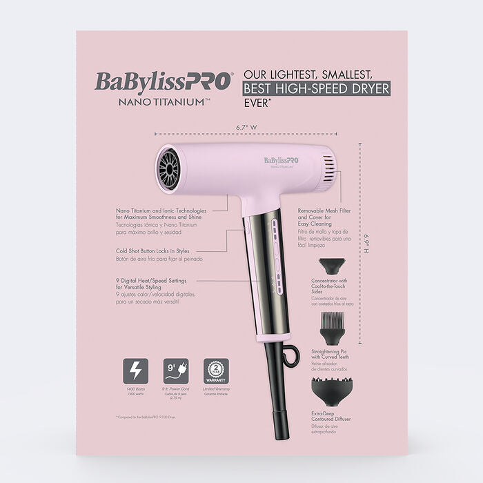 BaBylissPRO Limited Edition Nano Titanium Nano Light Ionic Dryer - Pink (BNTC9200PK) — image 5