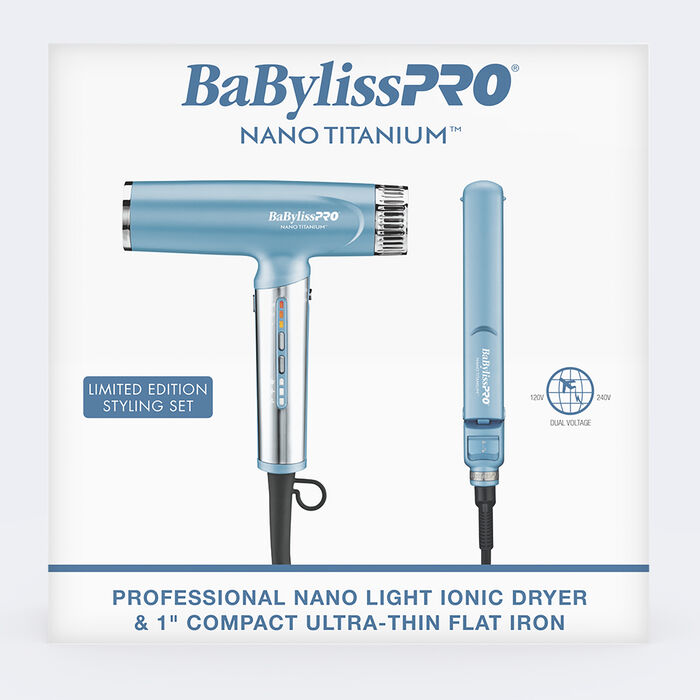 BaBylissPRO Limited Edition Nano Titanium Nano Light Ionic Dryer + FREE 1" Compact Ultra-Thin Flat Iron Value Set (BNTPP79) — image 1