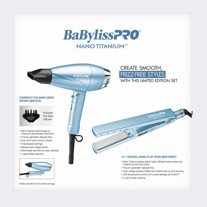 BaBylissPRO Nano Titanium Limited Edition Compact Folding Ionic Dryer & 1.25" Digital Ionic Flat Iron Bundle (BNTPP81) — image 5