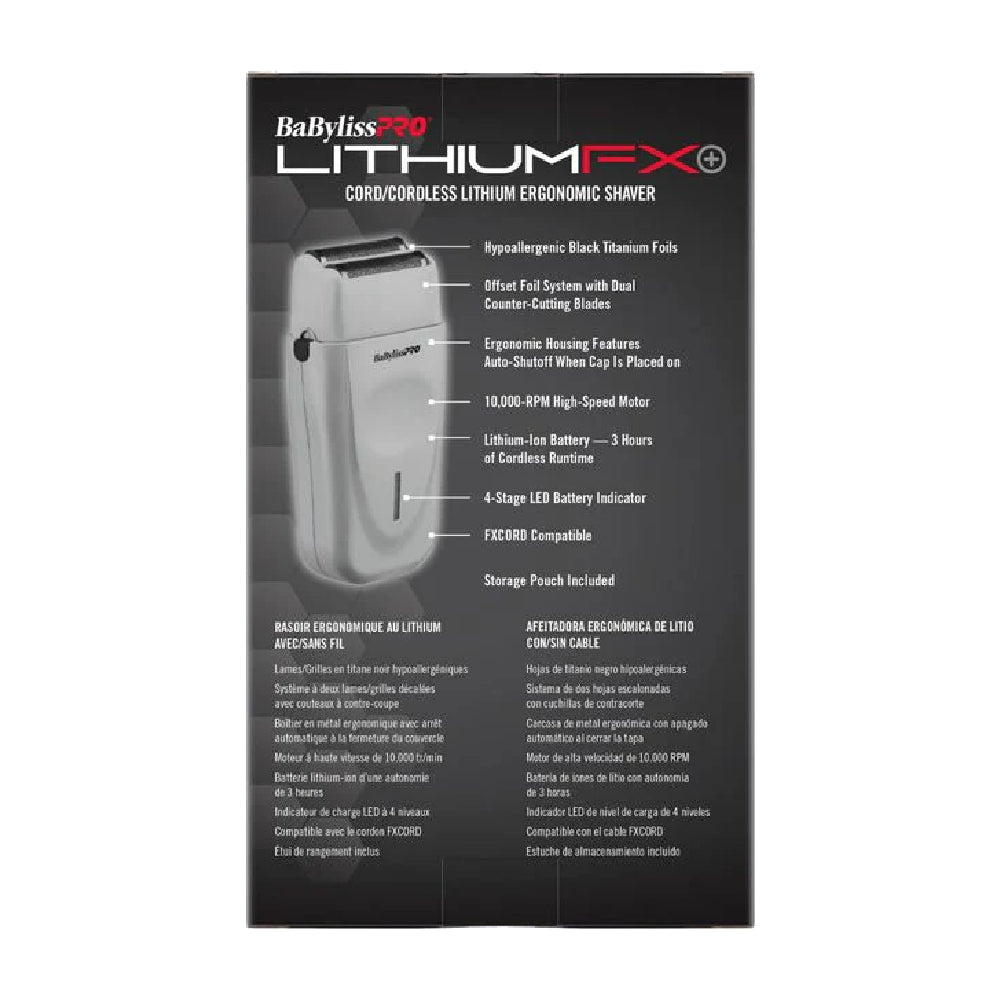 Babyliss Pro Limited Edition LithiumFX+ Lithium Ergonomic Cord/Cordless Double Foil Shaver - Grey (FXFS573GY) — image 6