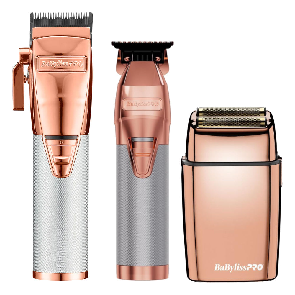 BaBylissPRO FX+ Upgraded All-Metal Lithium Clipper + Upgraded FX+ Outlining Cordless Trimmer + Double Foil Shaver (Combo) (Gold / Silver / Rose)