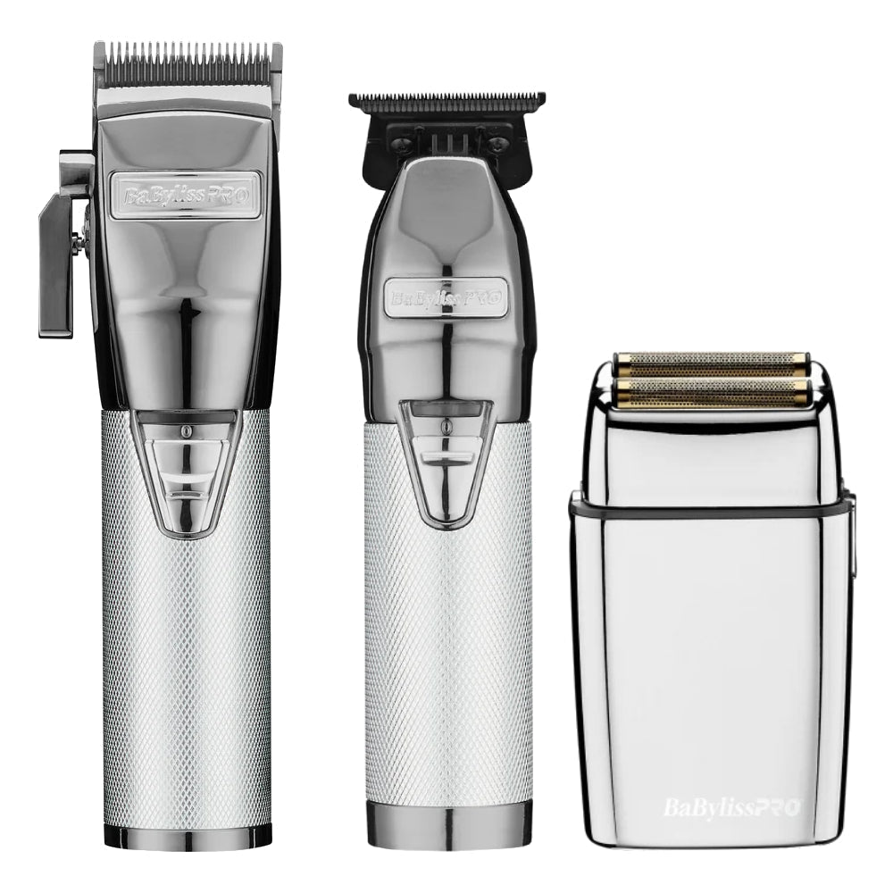 BaBylissPRO FX+ Upgraded All-Metal Lithium Clipper + Upgraded FX+ Outlining Cordless Trimmer + Double Foil Shaver (Combo) (Gold / Silver / Rose)