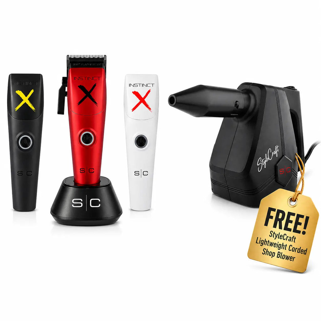 StyleCraft Instinct-X Cordless Hair Clipper w/ Vector Motor + Free Studio Corded Shop Blower