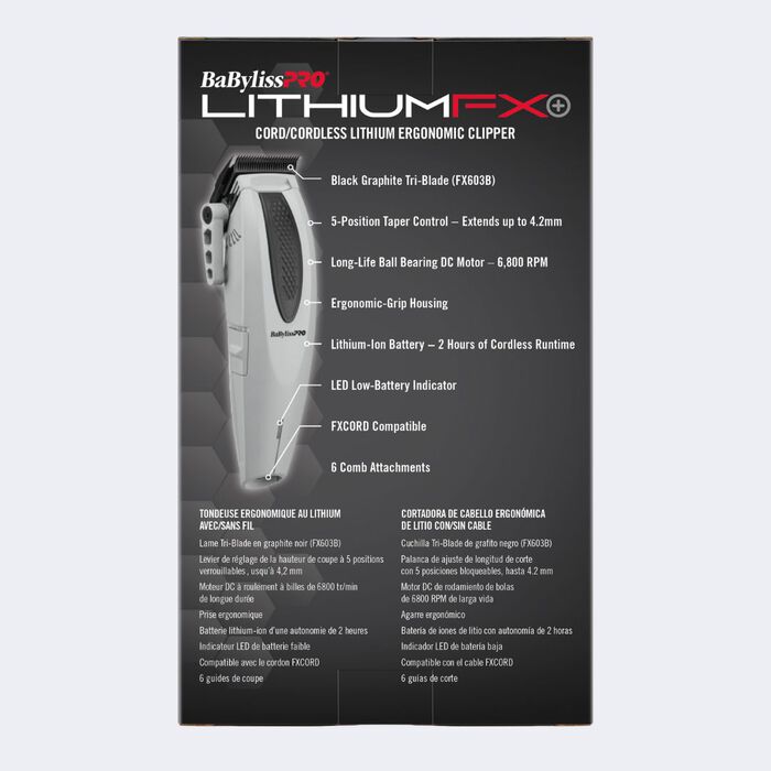 BaBylissPRO Limited Edition LithiumFX+ Lithium Ergonomic Cord/Cordless Clipper - Grey (FX673NSGY) — image 8