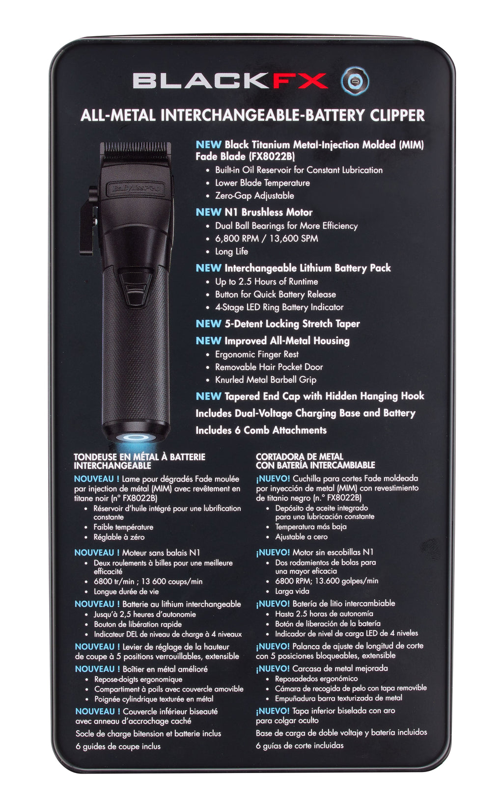 BaBylissPRO FXONE BLACKFX All-Metal Interchangeable-Battery Cordless Clipper (FX899MB) — image 7