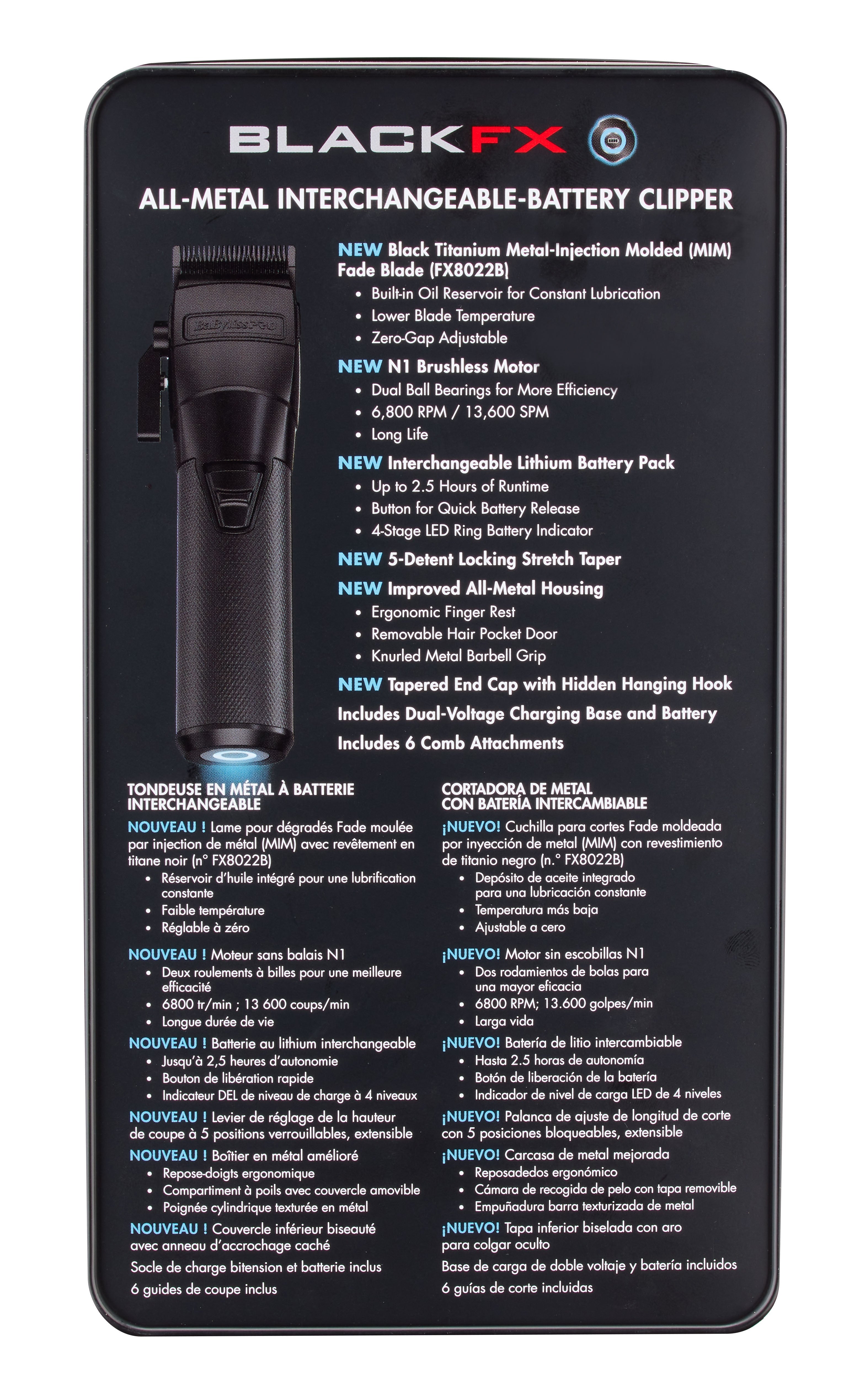 BaBylissPRO FXONE BLACKFX All-Metal Interchangeable-Battery Cordless Clipper (FX899MB) — image 7
