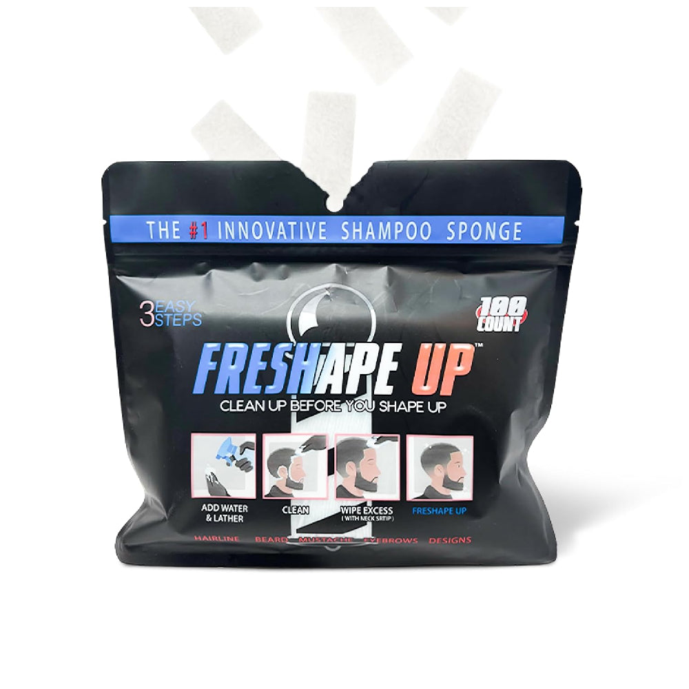 Freshape Up 100 Packs – Barber Shampoo Infused Sponges for Hairline Cleaning (No Rinse)