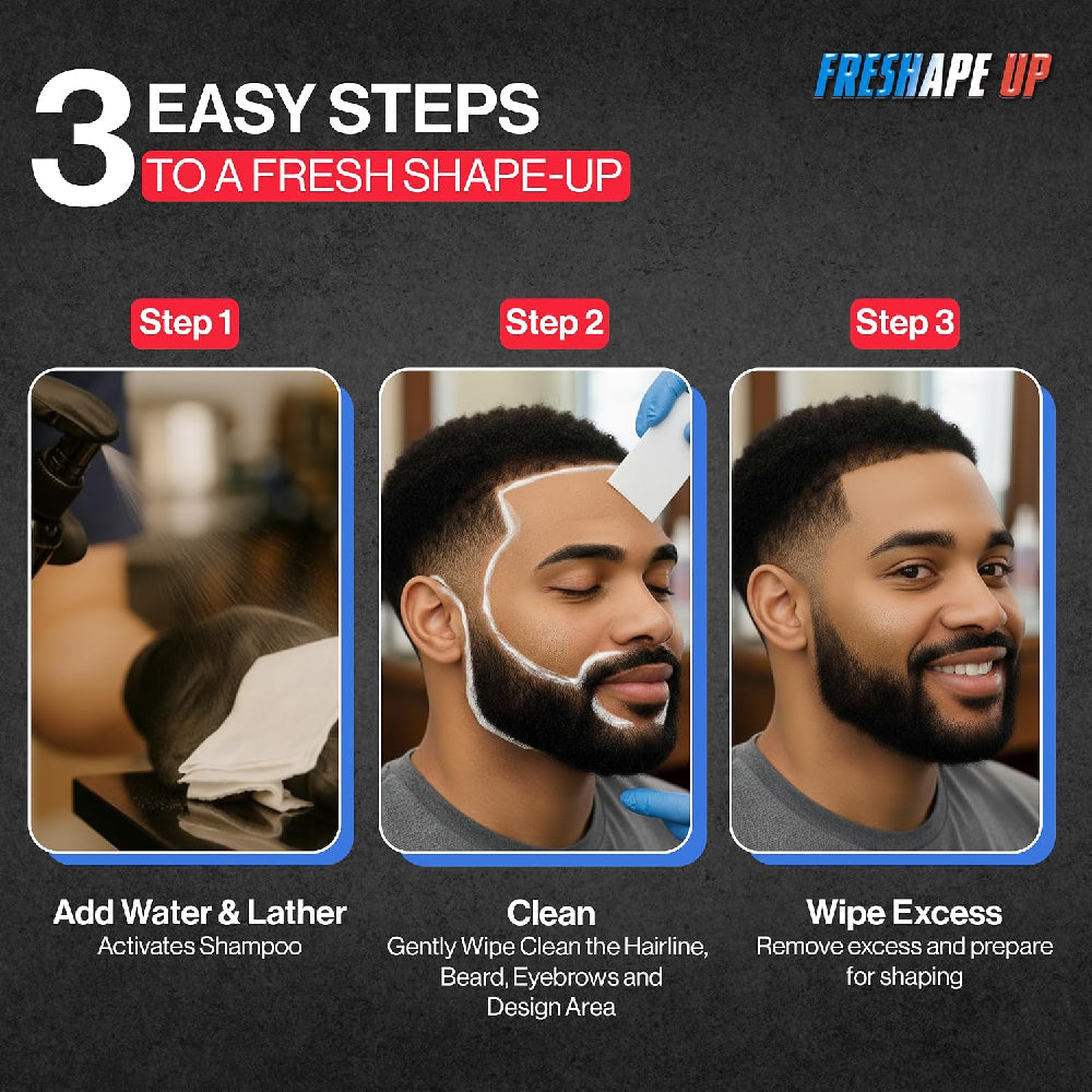 Freshape Up 100 Packs – Barber Shampoo Infused Sponges for Hairline Cleaning (No Rinse)