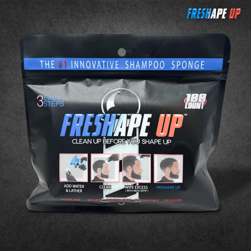 Freshape Up 100 Packs – Barber Shampoo Infused Sponges for Hairline Cleaning (No Rinse)