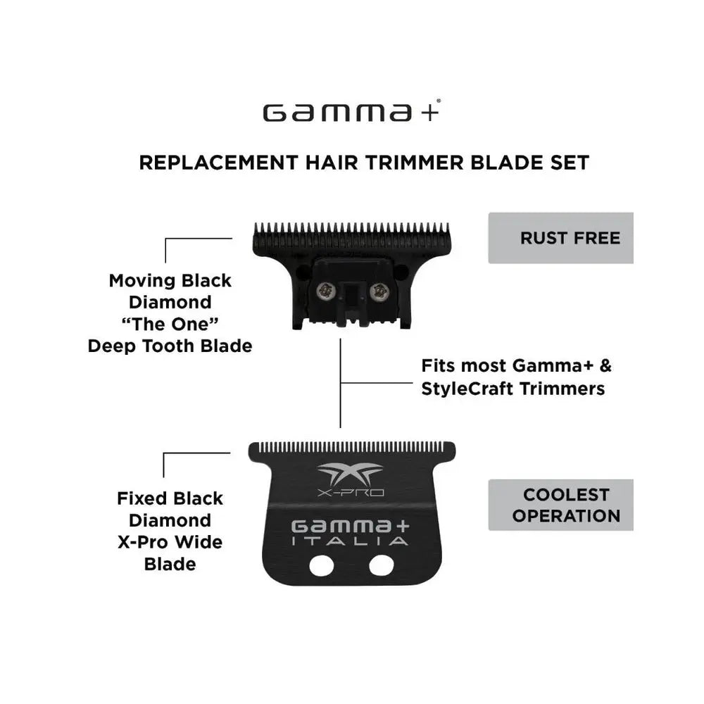Gamma+ Black Diamond X-Pro Wide Fixed Blade w/ Black DLC "The One" Cutter Trimmer Blade Set (GP536B)