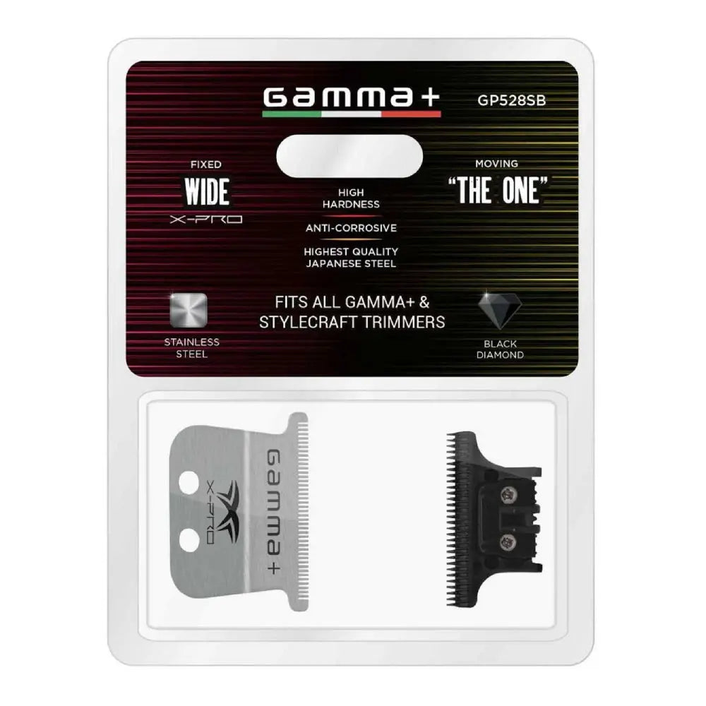 Gamma+ X-Pro Stainless Steel Blade + Black Carbon Diamond DLC The One Cutting Trimmer Blade Set (GP528SB)