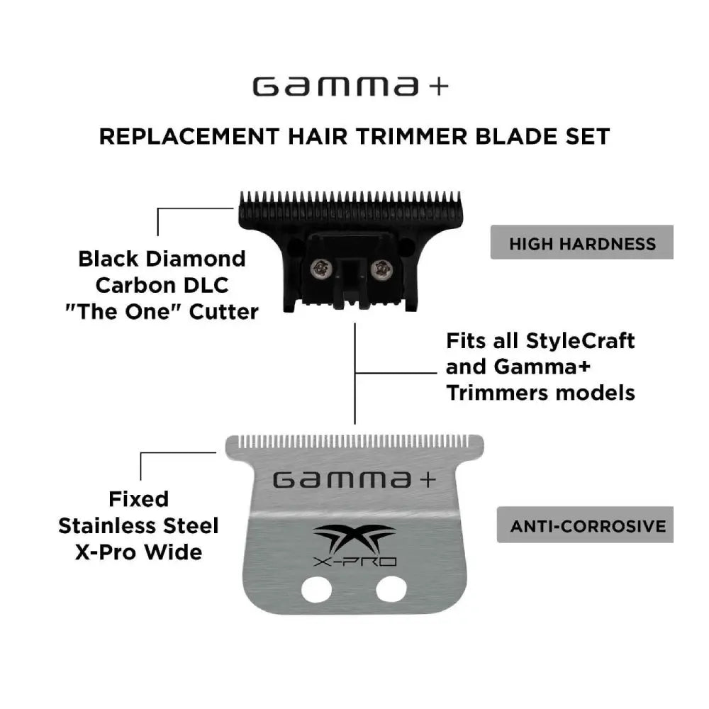 Gamma+ X-Pro Stainless Steel Blade + Black Carbon Diamond DLC The One Cutting Trimmer Blade Set (GP528SB)