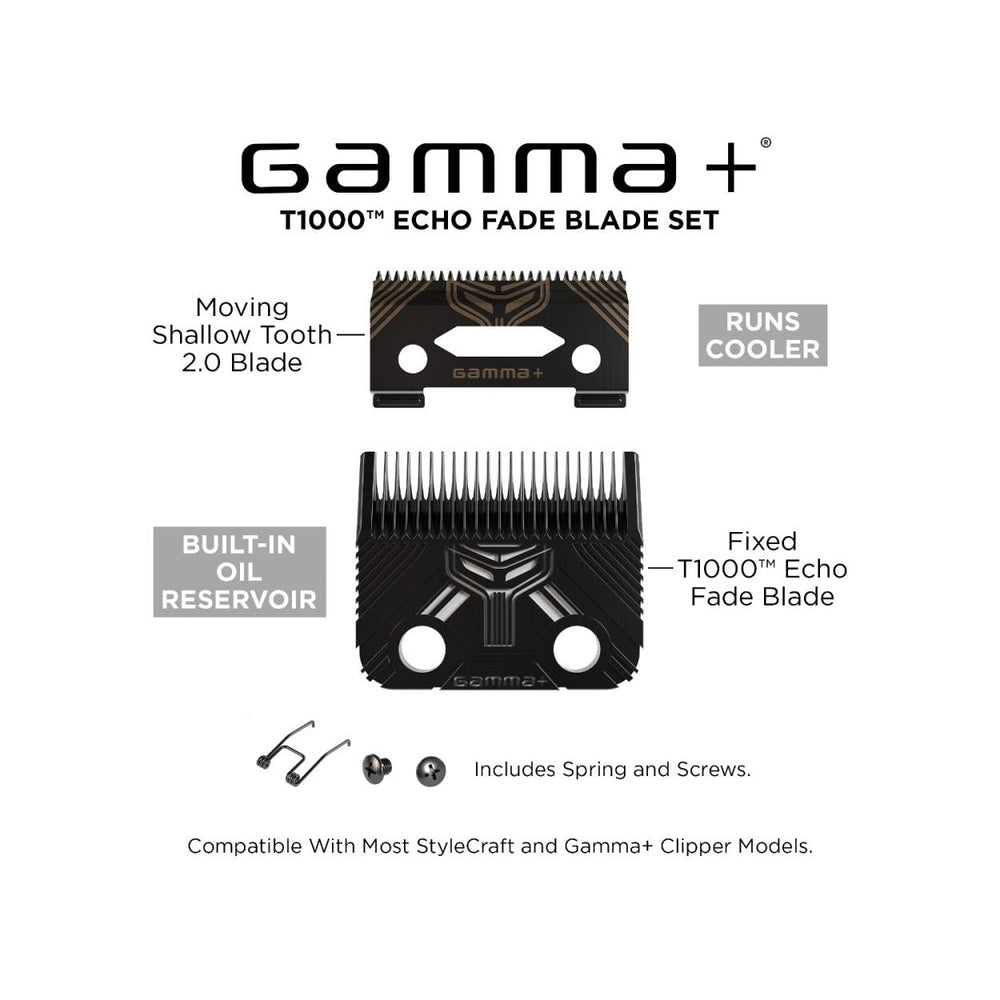 Gamma+ T1000 Echo Fixed Blade & Shallow 2.0 Clipper Blade Set