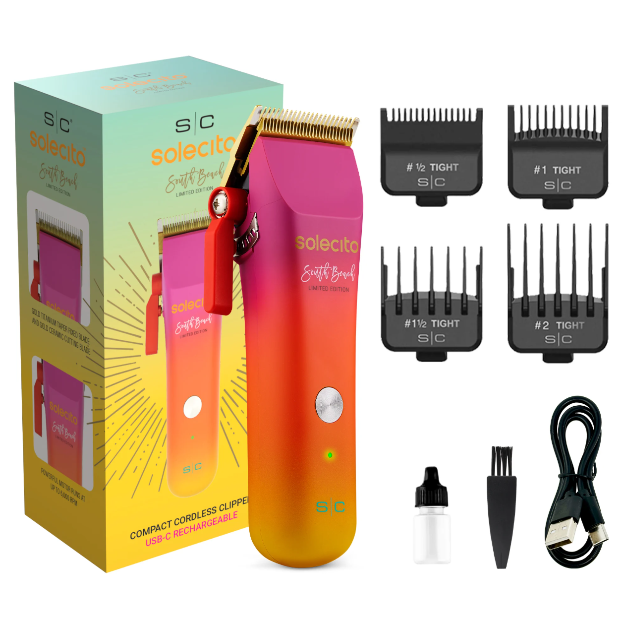 Solecito compact cordless clipper kit with clipper, guards, USB-C cable and accessories