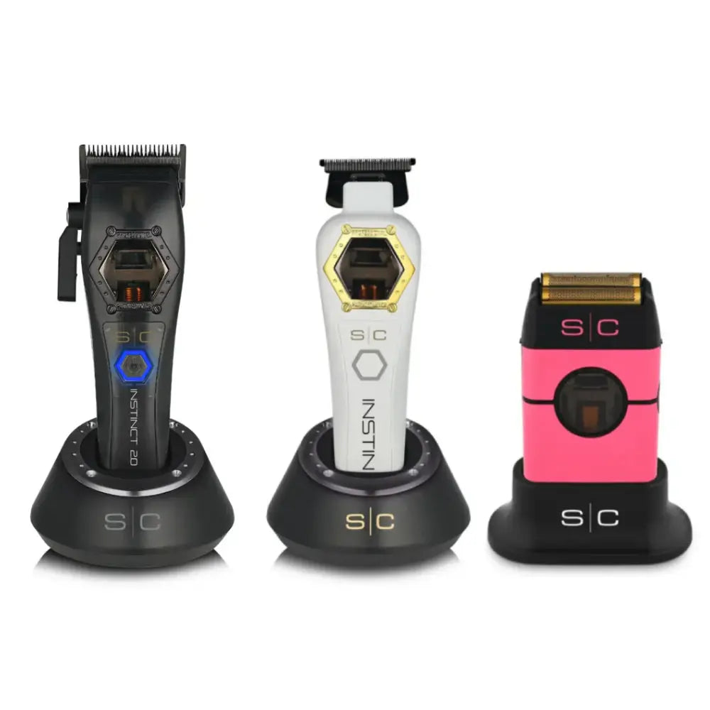StyleCraft Instinct Metal Edition Hair Clipper w/ Instinct Metal Edition Trimmer w/ Instinct Metal Double Foil Shaver (SC611M, SC410M, SC807) [COMBO]