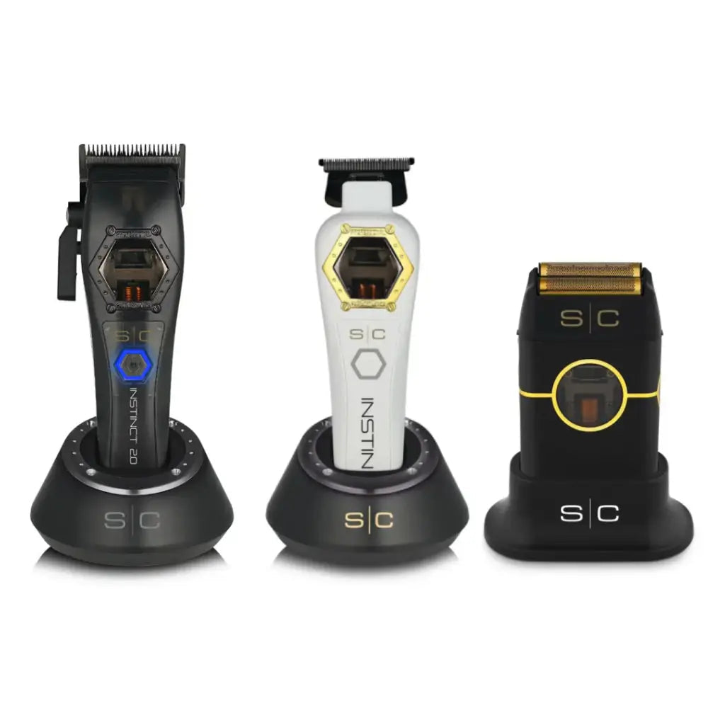 StyleCraft Instinct Metal Edition Hair Clipper w/ Instinct Metal Edition Trimmer w/ Instinct Metal Double Foil Shaver (SC611M, SC410M, SC807) [COMBO]