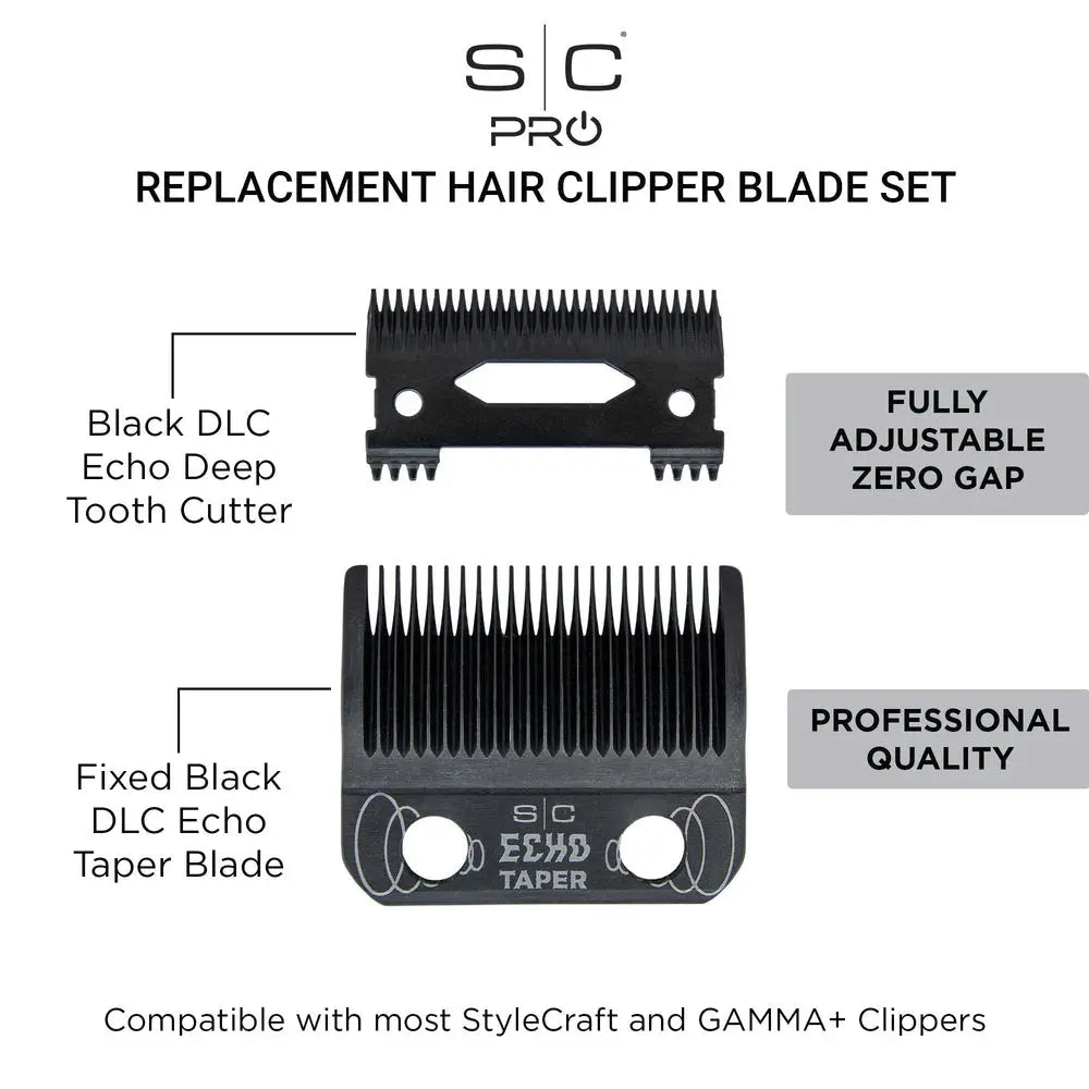 StyleCraft Fixed DLC ECHO Taper Blade & DLC Echo Deep Cutter - Black (SC553B)