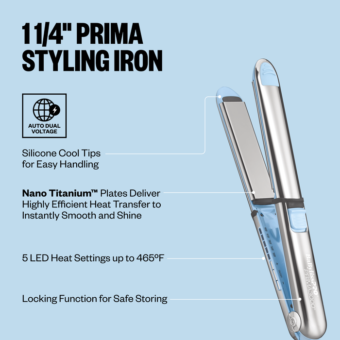 BaBylissPRO Limited Edition Nano Titanium Prima 3000 1.25" Flat Iron - Iced Blue (BNT3000TLB) — image 5
