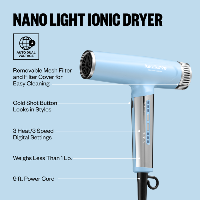 BaBylissPRO Limited Edition Nano Titanium Light Ionic Hair Dryer - Iced Blue (BNTC9200LB) — image 4