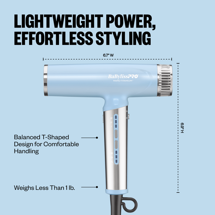 BaBylissPRO Limited Edition Nano Titanium Light Ionic Hair Dryer - Iced Blue (BNTC9200LB) — image 7