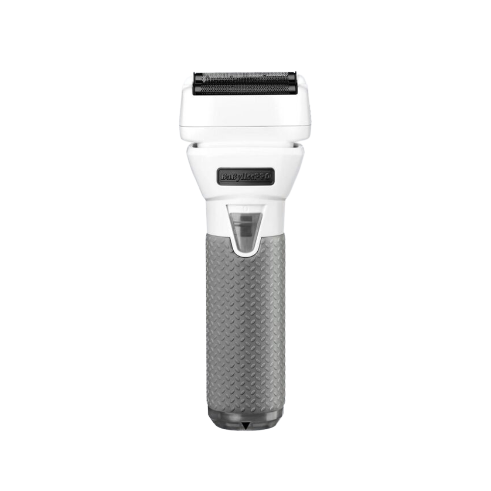 Frostbyte limited edition foil shaver with white head and gray textured grip