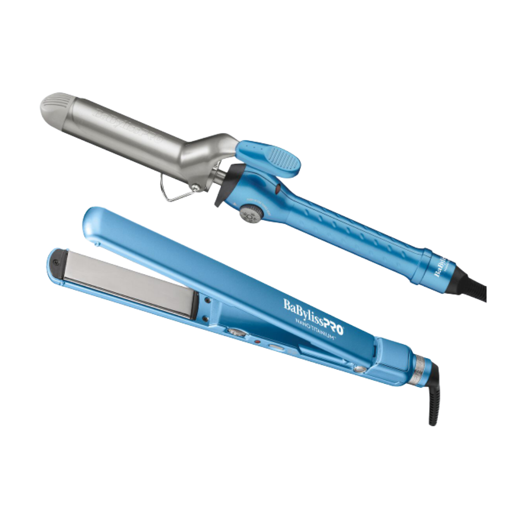BaBylissPRO Limited Edition Nano Titanium 1.25" Spring Curling Iron & 1" Ultra-Thin Flat Iron Value Set (BNTPP95) — image 1