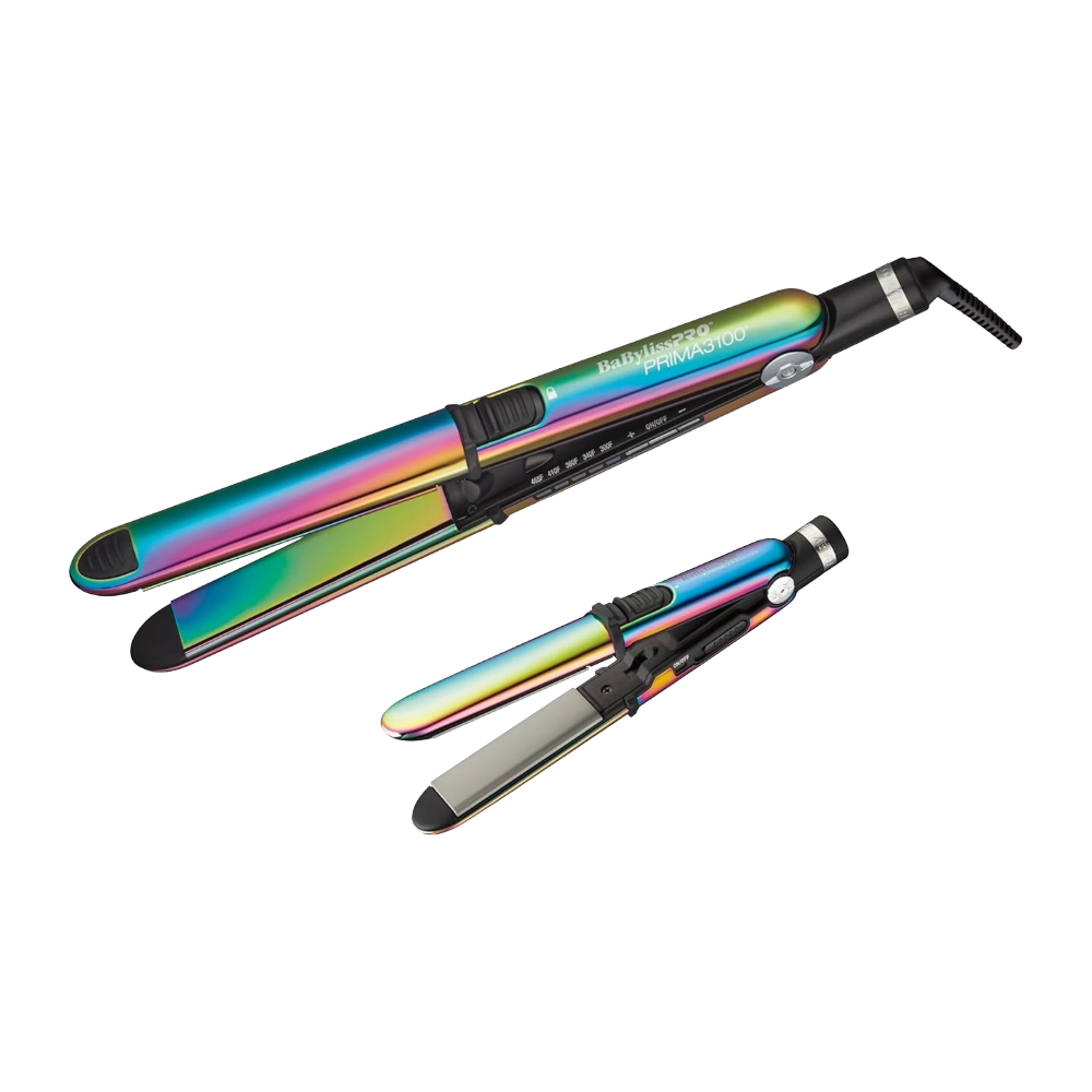 BaBylissPRO Limited Edition Nano Titanium Iridescent 1"  Stainless Steel Prima 3000 & 3/4" Prima 2000 Flat Irons Value Set (BNTPK1RB) — image 1