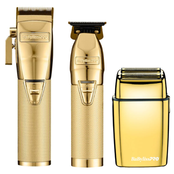 BaBylissPRO FX+ Upgraded All-Metal Lithium Clipper + Upgraded FX+ Outlining Cordless Trimmer + Double Foil Shaver (Combo) (Gold / Silver / Rose)