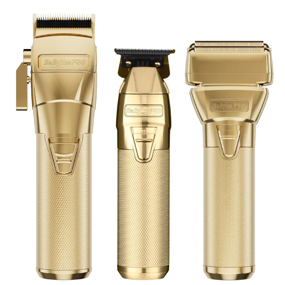 BaBylissPRO FXONE GoldFX Cordless Clipper + FXONE GoldFX Trimmer + FXONE GoldFX Shaver (Combo) (#FX899G + # FX799G + #FXFX79FSG)