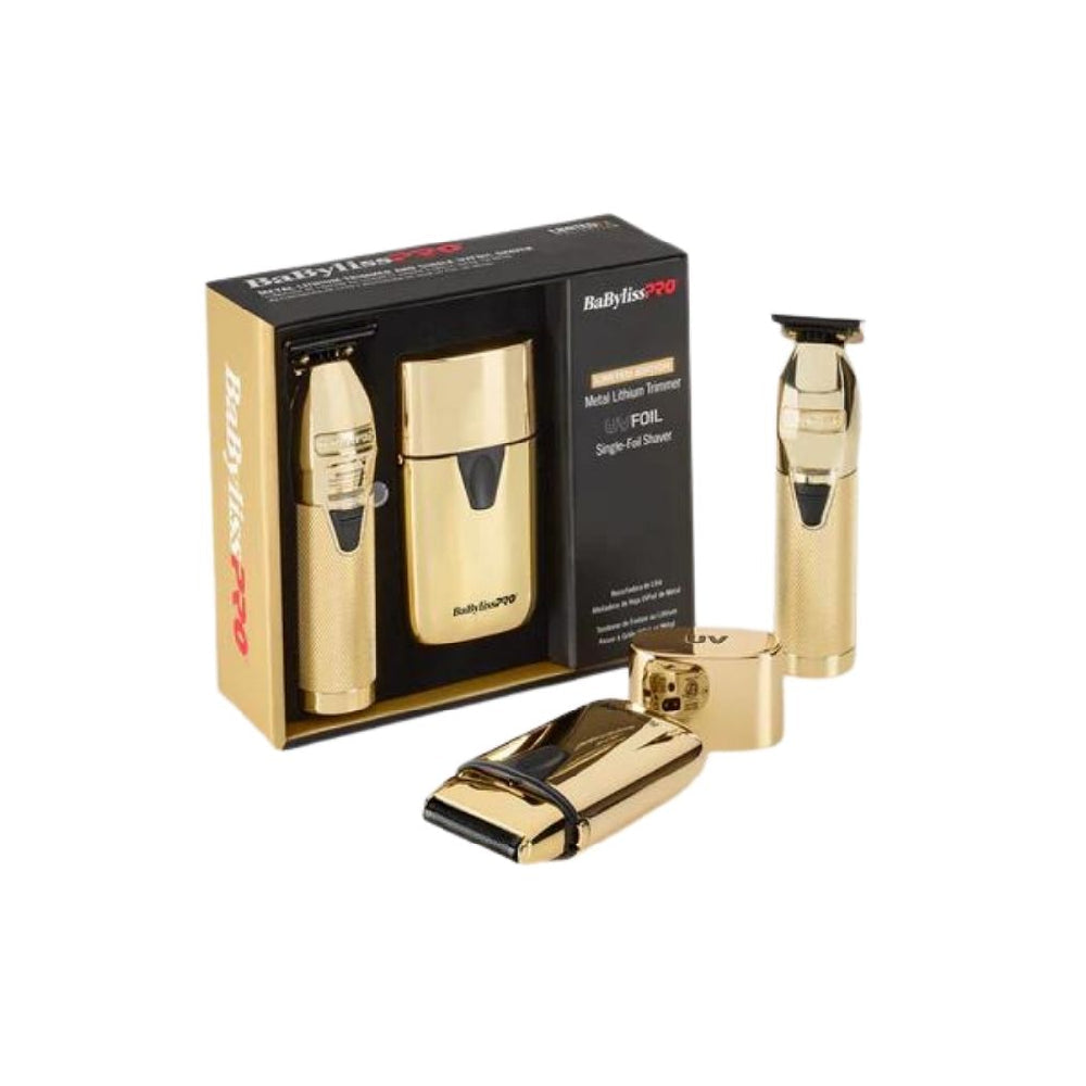 BaBylissPRO Limited Edition Gold FX Trimmer & UV Single-Foil Shaver Set (FXLFHOLPKG)