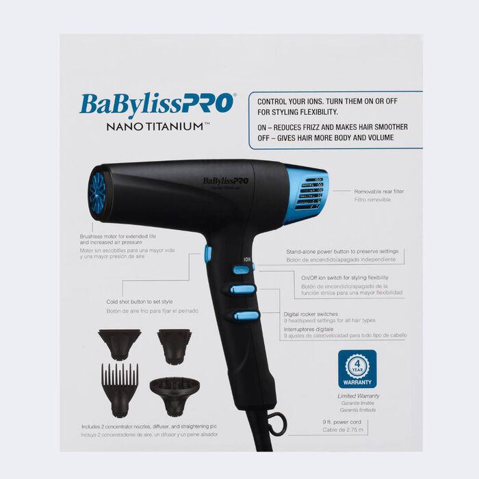 BaBylissPRO Limited Edition Black & Blue Nano Titanium High-Speed Dual Ionic Hair Dryer (BNTMB9100) — image 6