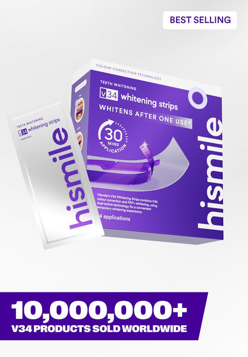 Hismile V34 Whitening Strips 14 pack — peroxide-free purple teeth whitening strips