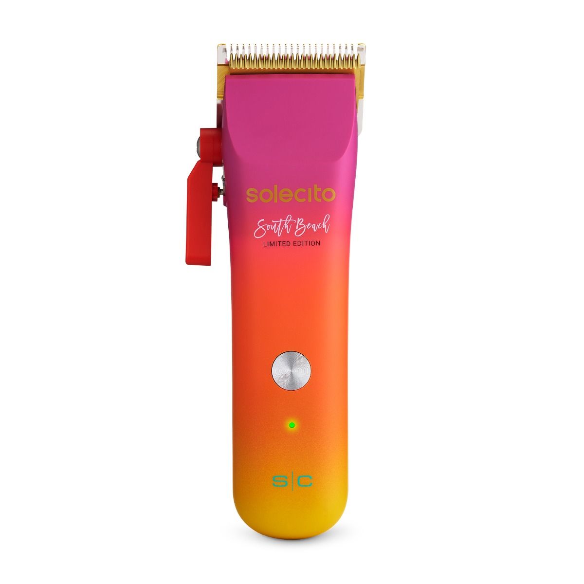 Solecito limited edition cordless clipper with gold blade, magenta to orange gradient body